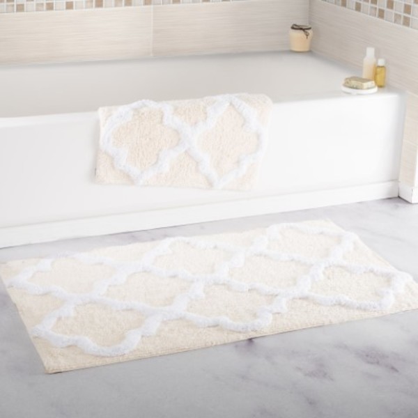 Hastings Home Hastings Home 100 Percent Cotton 2 Piece Trellis Bathroom Mat Set - Bone 230649XVQ